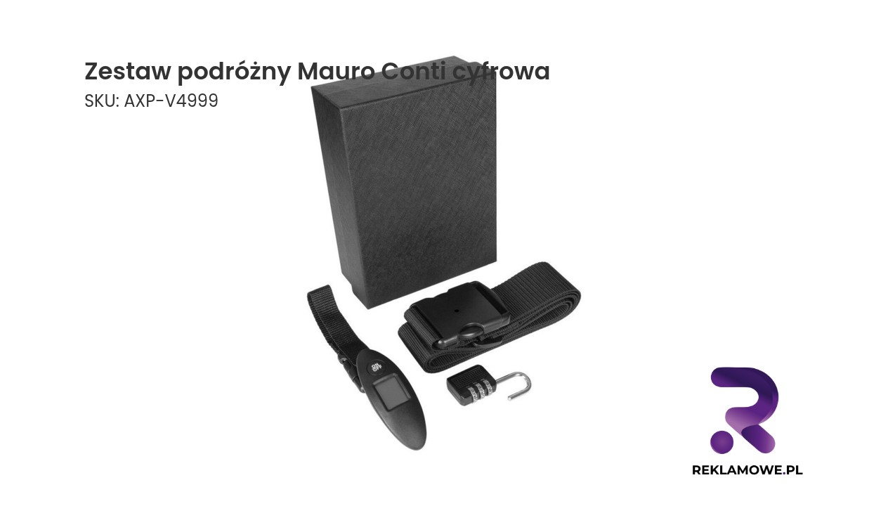 Zestaw podróżny Mauro Conti, cyfrowa waga do bagażu, pas do walizki, kłódka podróżna | Abigail Zestaw podróżny Mauro Conti z cyfrową wagą