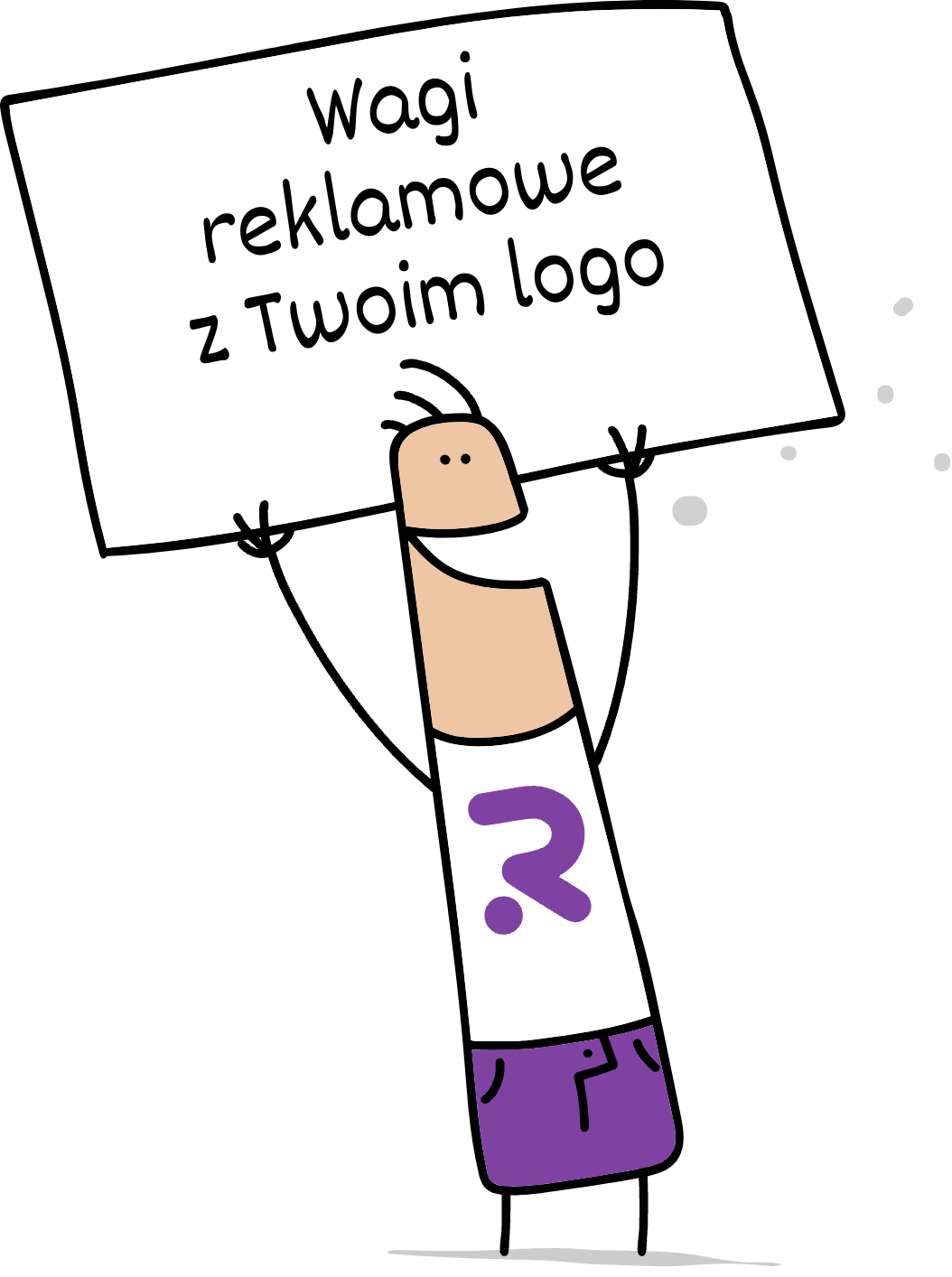 Buddy trzymający napis wagi reklamowe z Twoim logo